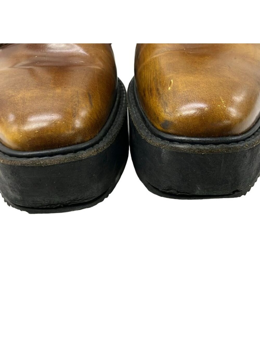 Prada Loafers 37 Ready Sue Brown Black Thick Bottom Lace Sew Up Leather - Picture 9 of 9